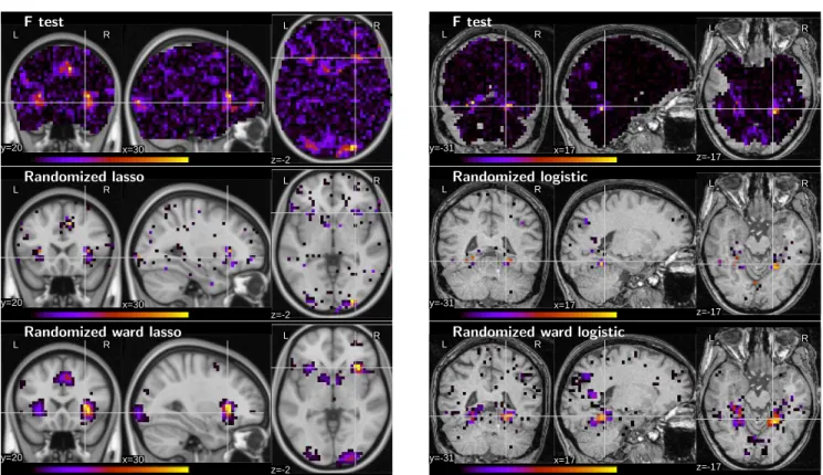 Figure 3. Score maps (unthresholded) as estimated by different methods on fMRI datasets