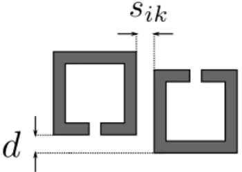 Fig. 3: Top-view of 2 coupled resonators, where s ik is the spacing between them and d is a possible offset.