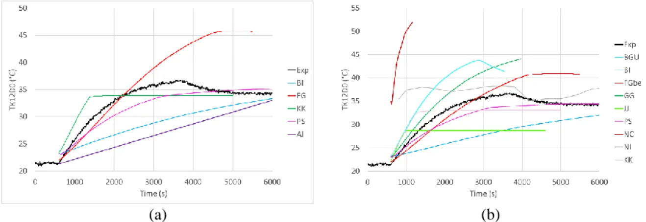 Figure 11: HM1-1 – Wall temperature for blind (a) and open (b) simulations. 