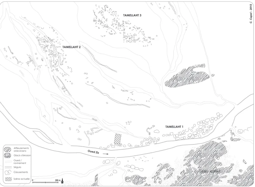 Fig. 4 - Carte du site d’exploitation saline de Tamellaht, au sud de la plaine du Tafilalt