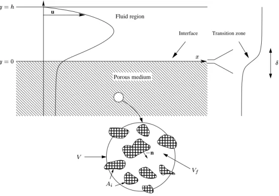 Figure 1: Fluid flow parallel to an infinite porous medium
