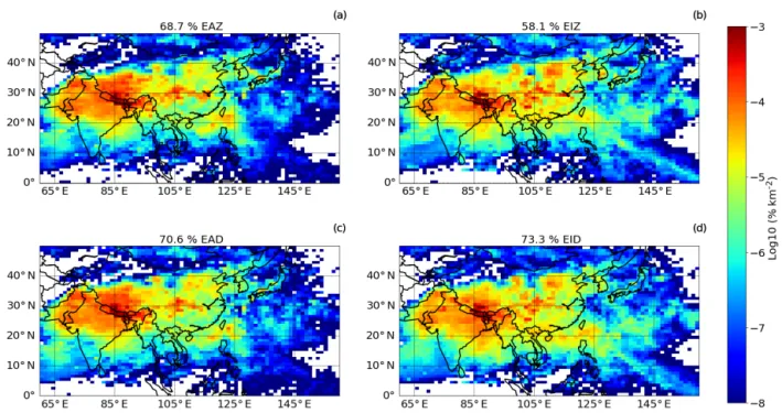 Figure 4. Convective-source distribution identified by the trajectories for the whole aircraft campaign