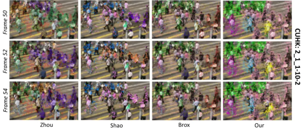Fig. 1. Segmented motion patterns (or groups segregation) as the crowd evolves in time