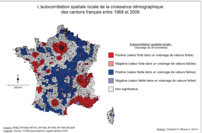Figure 3 : Les hot-spots de la croissance démographique en France entre 1968 et 2009 (Oliveau,  Doignon, 2016) 