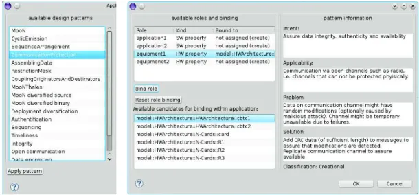 Fig. 9. Example of a pattern selection and application dialog including role binding