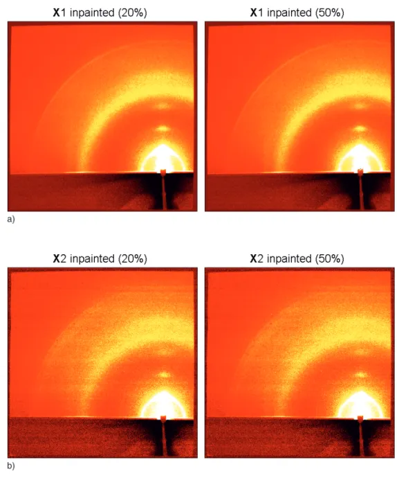 Figure 8 shows the corresponding linecuts for X1 and X2, comparing the original curves with the curves obtained from the inpainted images