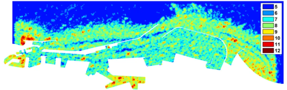 Figure 14. Map of the approximation order p at convergence, for the case ε = 0.5 10 −2 and b = 10 .