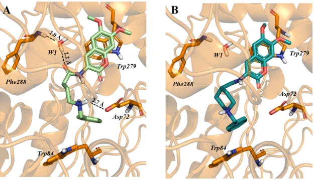 Figure  S2.  Top-scored  docking  poses  of  4  (A)  and  6  (B)  within  the  binding  site  of  TcAChE