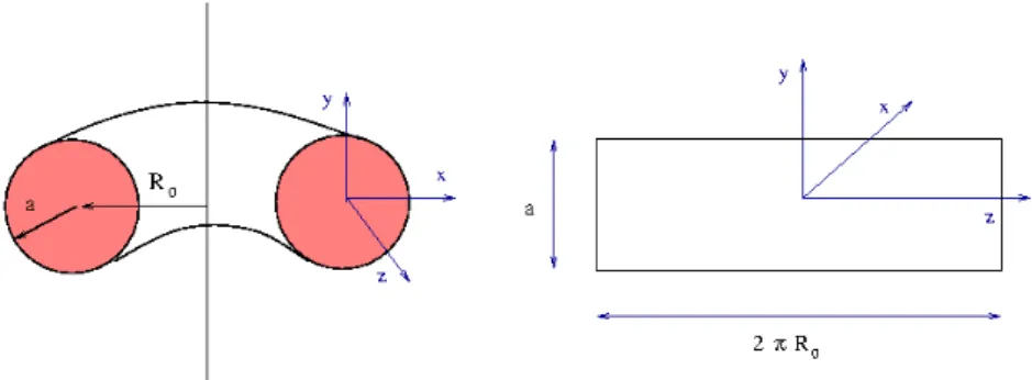 Figure 1: Straight tokamak model : the slender torus is unfold to form a periodic cylinder