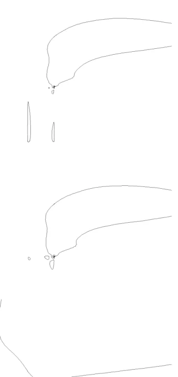 Figure 17: Iso-v contours for the cavity (top), slot (middle) and boundary (bottom) models, for Φ = π/2 (50 Hz).