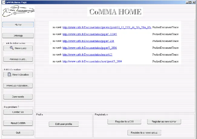 Figure 6 CoMMA home page and push information 