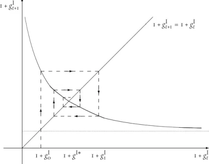 Figure 3: Convergent oscillating dynamics for the investment growth rate