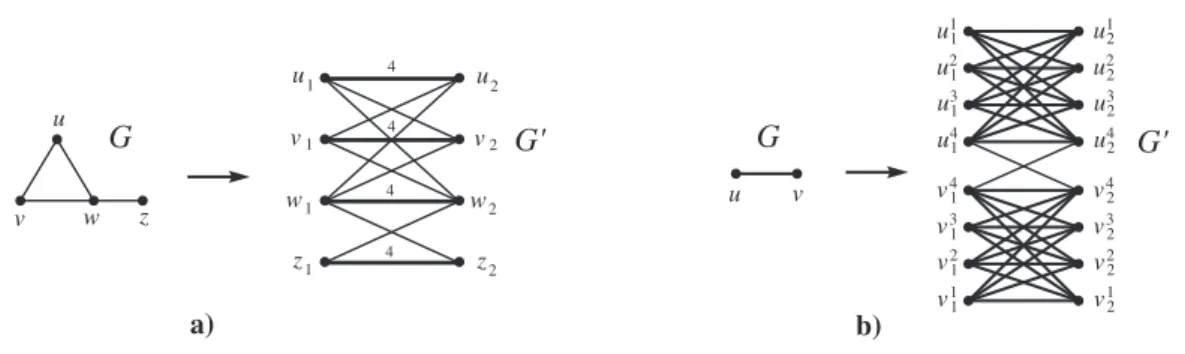 Fig. 1  Redution in the proof of Theorem 2.1 : a) for the weighted ase ; and b) for the