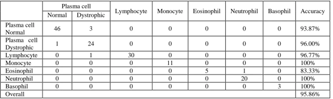 Table 3.Confusion matrix, accuracy and overall accuracy. 