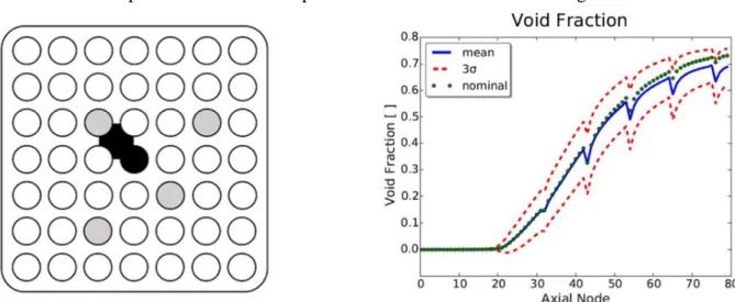 Figure 4. Axial void fraction distribution for selected internal sub-channel of a BWR bundle  When fine-scale models are used in exercise II-3, it is possible to compare the computations with  local measurements of void fraction (512x512 pixels for instanc
