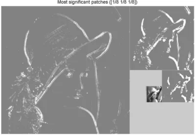 Figure 2.2: White indicates the location of patches of largest energy (1/8 of the patches is selected for each subband).