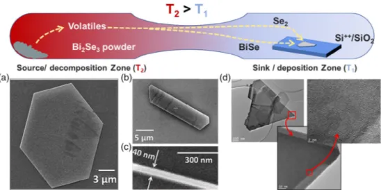 Figure 1. Schematic of the principle of the vapor transport growth for Bi 2 Se 3 . The growth could be adapted to grow different binary compounds like Bi 2 Te 3