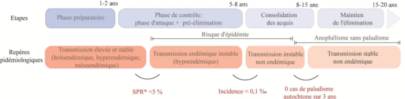 Figure 9 : Synthèse des étapes d'élimination du paludisme 