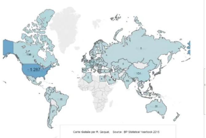 Figure 6 : Consommation mondiale d'énergie en Mtep en 1965  Source : BP Statitistical Yearbook 2015 