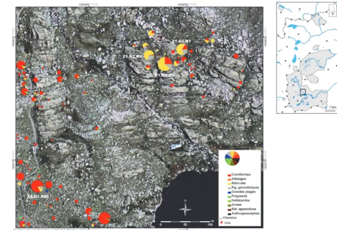 Figure 6. Concentration de Réticulés au-dessus du Refuge des Savants (d’ap. Huet 2006 et Huet, Davtian  2009)