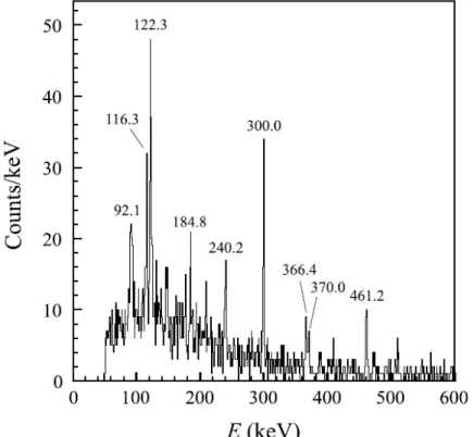 Fig. 3. Energy spectrum of delayed γ rays gated on  96 Rb events in the PID plot of  Fig