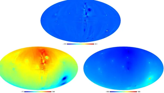 Figure 4: top : Spherical map obtained by subtracting the coarse scale map on the right of figure 3 from the initial map on the left of figure 3