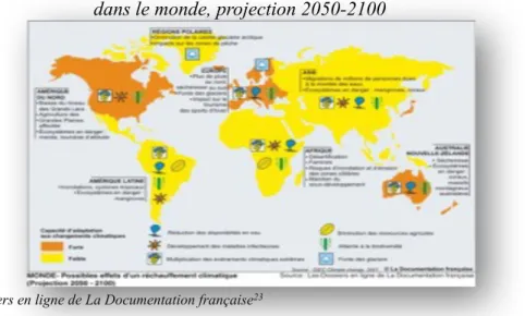 Figure N°7 : Carte d'un monde &#34;réchauffé&#34; : le réchauffement climatique   dans le monde, projection 2050-2100 