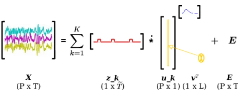 Fig. 1: Illustration of the low-rank BOLD signal model (the colors are there for illustrative purposes).