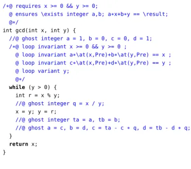 Fig. 3. Ghost code for computing Bézout coefficients
