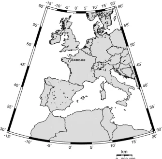 Fig 1. Map showing the location of Rennes in western Europe (48 ◦ 06  N, 1 ◦ 40  W).