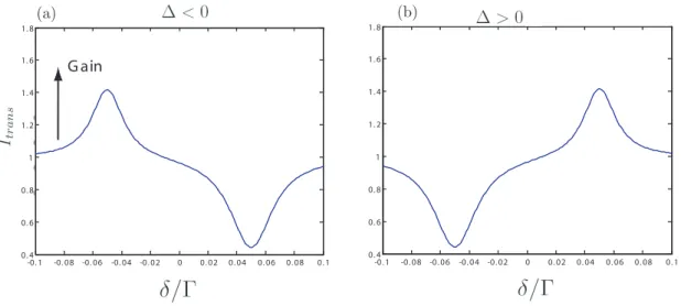 Fig. 3.12 – Spectre de transmission de la sonde, dans le cas du gain Raman.