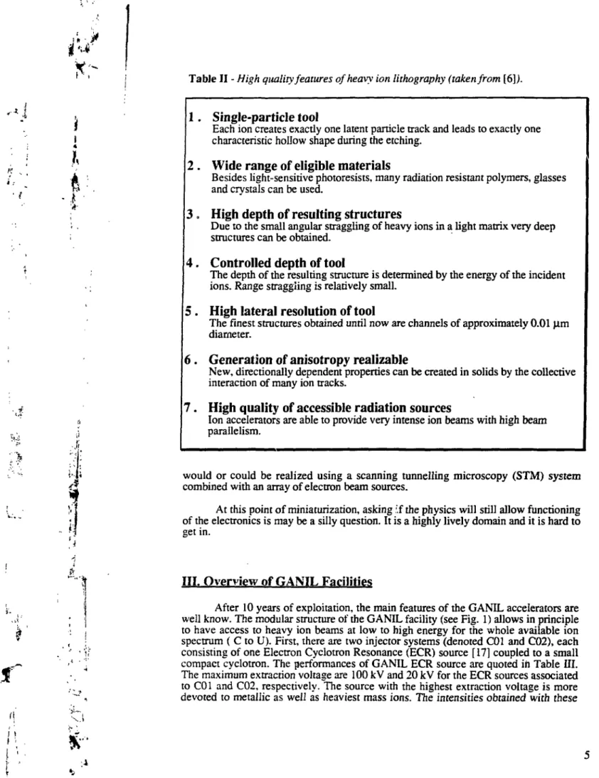 Table II - High quality features of heavy ion lithography (taken from [6]).