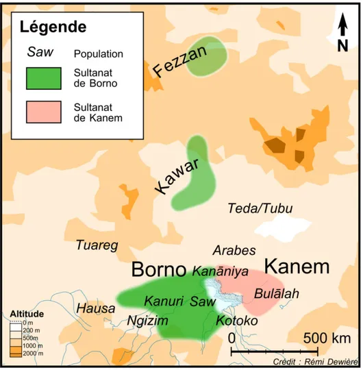 Figure 1 Sultanats du Kanem et du Borno à l'époque d'Idrīs ibn ‘Alī (1564-1596) 