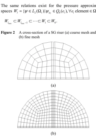 Figure 2  A cross-section of a SG riser (a) coarse mesh and   (b) fine mesh 