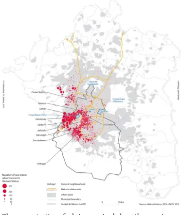 Figure 6. The uneven distribution of  Metros Cúbicos  ads in July 2014 – infra-municipal level (AGEBs) 