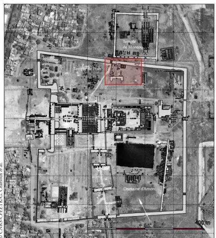 Fig. 2.  Plan général du temple d’Amon à Karnak (Égypte) et localisation  du secteur à l’étude