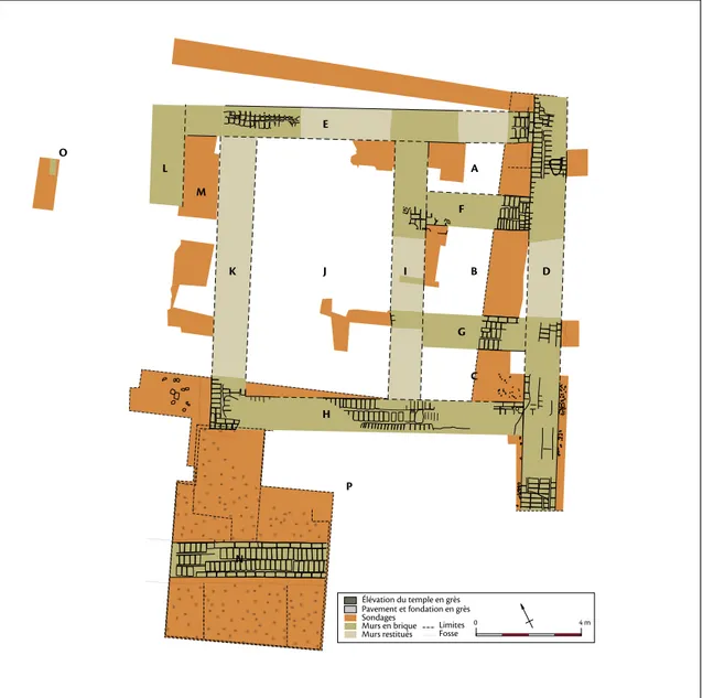 Fig. 7.  Plan d’ensemble des vestiges en briques crues du temple originel dégagés. 