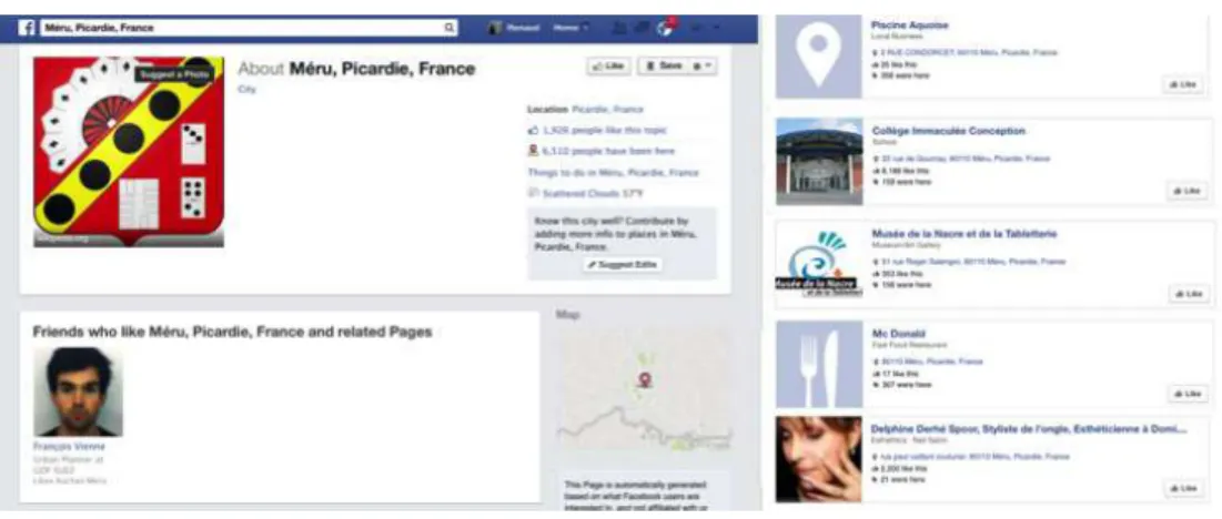 Figure 1 : Les lieux des géoréférencements sur Facebook : l’exemple de la commune de Méru