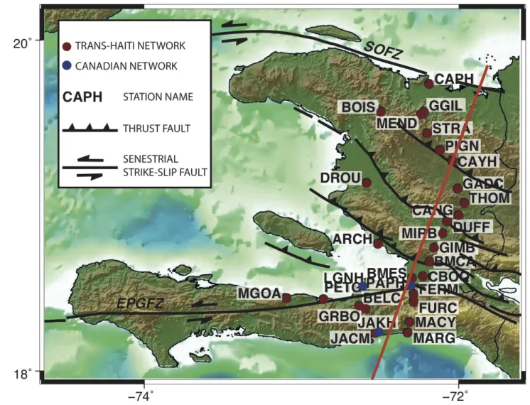 Figure  2:  Locations  of  the  seismic  stations  used  in  this  receiver  function  study  in  Haiti, 