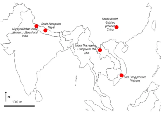Figure 1. Les terrains d’étude du programme AQAPA en Asie