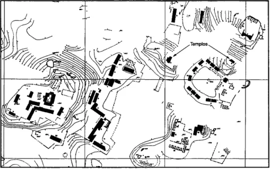 FIG.  8.—Plano del centro de Xcochkax (seg ŭ n Michelet  et al.  2000) [cada cuadro mide 100 x 100 m].