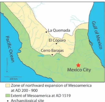 Figure 1. Map of the northern frontier zone of Mesoamerica with  the locations of archaeological sites discussed.