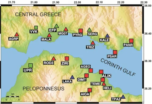Fig.  2:  Map  of  the  western  Corinth  Rift  and  seismic  stations  used  in  this  study