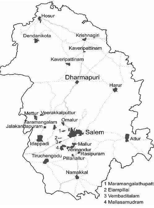 Figure 8: Map of towns in Salem and Dharmapuri districts  C: SIFP, Sebastien Oliveau 