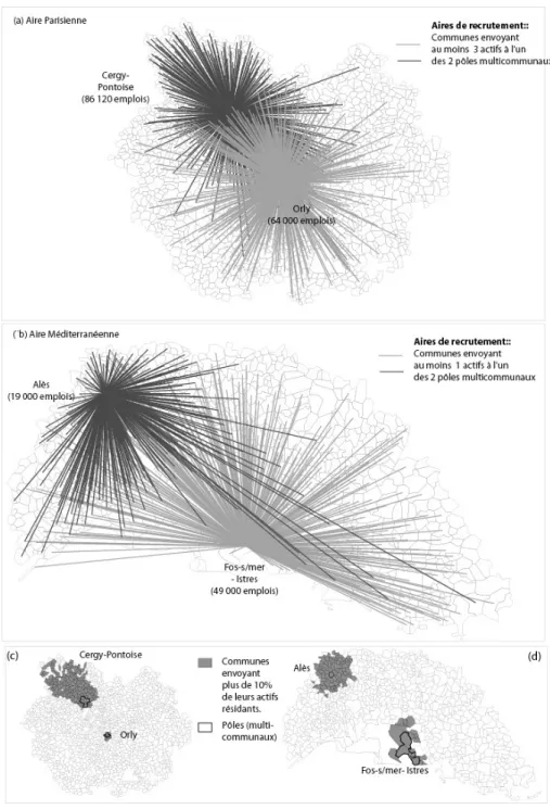 Figure 1.5 Deux mesures de l'aire d'attraction d'un pôle