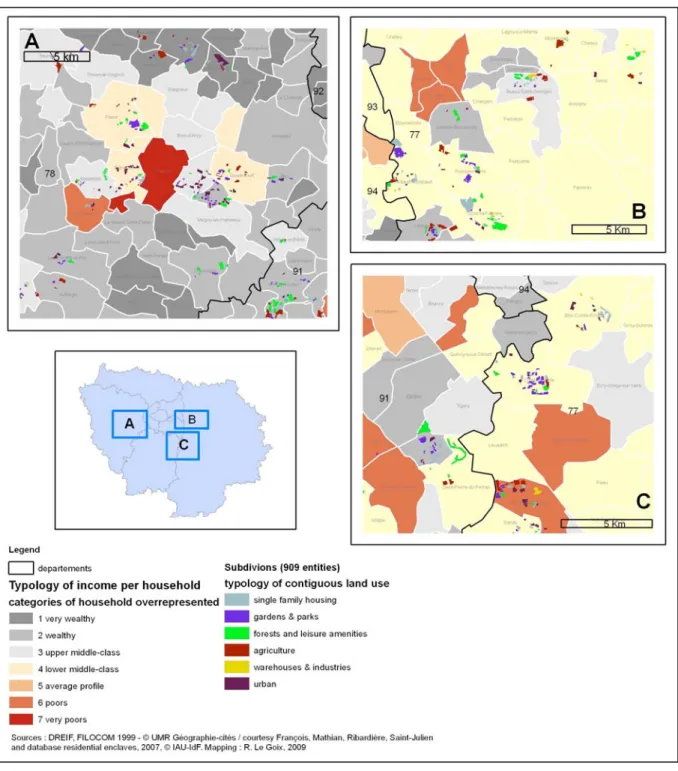 Figure 7. Profils de revenus par communes et typologie de l’utilisation du sol dans l’environnement des  lotissements 