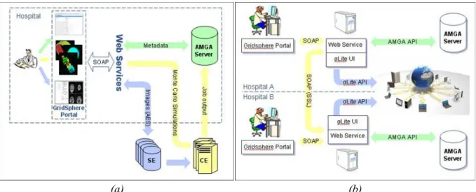 Figure  9.  (a)  Information  and  image  management  inside  a  hospital;  (b)  information  and  image  sharing between hospitals in different locations