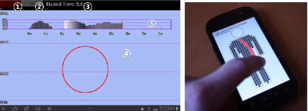 Fig.  3.  On the  left,  tapping is  mapped  to  frequency,  amplitude  and duration  with  the  Demon- Demon-stration-based editor [19]