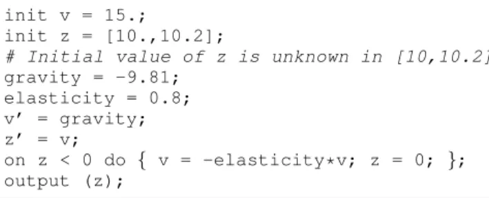 Figure 6: ODE implementation of the bouncing ball.