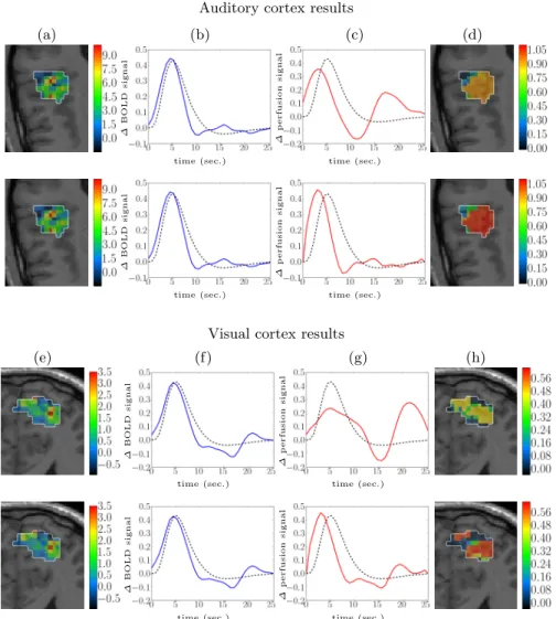 Fig. 6. Comparison of the two JDE versions on real data in the auditory and visual cortex